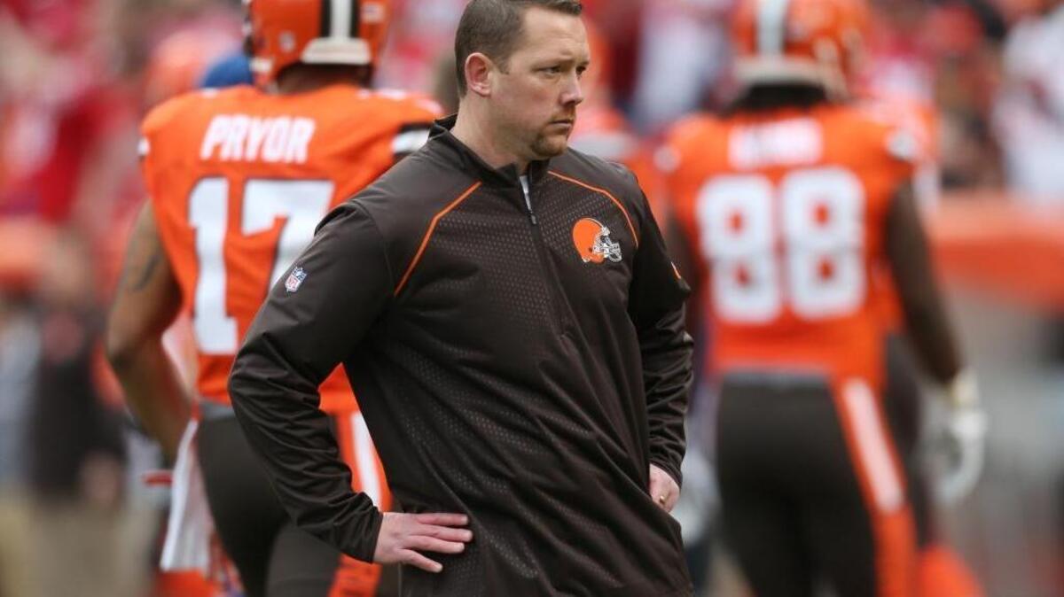 Cleveland Browns defensive coordinator Jim O'Neil before an NFL football game between the San Francisco 49ers and the Cleveland Browns, Sunday, Dec. 13, 2015, in Cleveland.