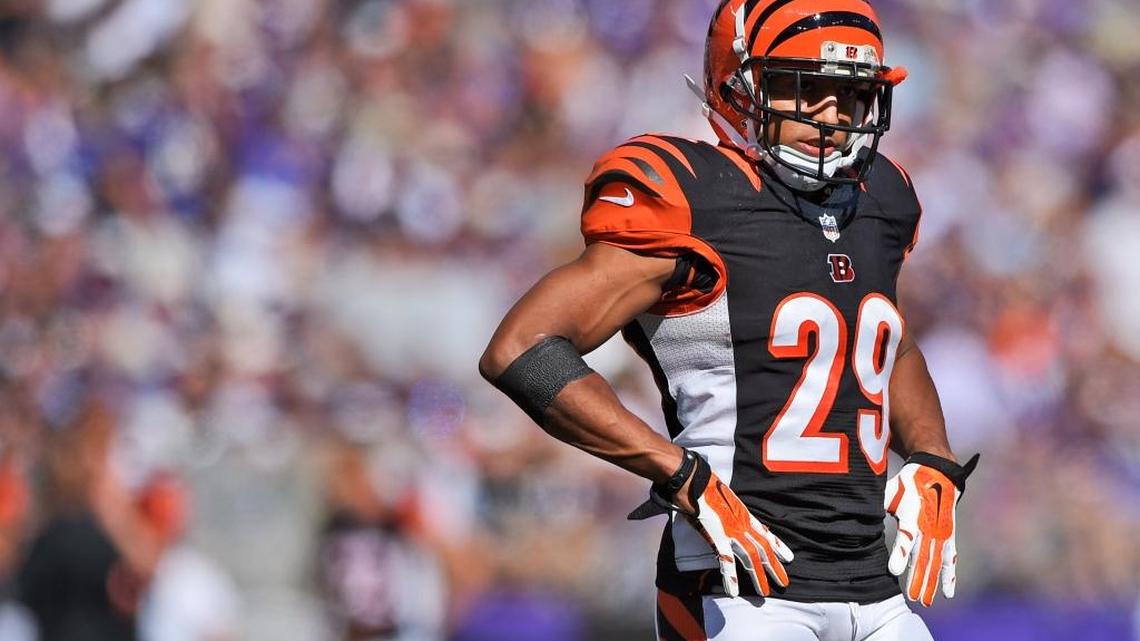 Cincinnati Bengals cornerback Leon Hall (29) stands on the field between plays during the second half of an NFL football game against the Baltimore Ravens in Baltimore, Md., Sunday, Sept. 7, 2014.