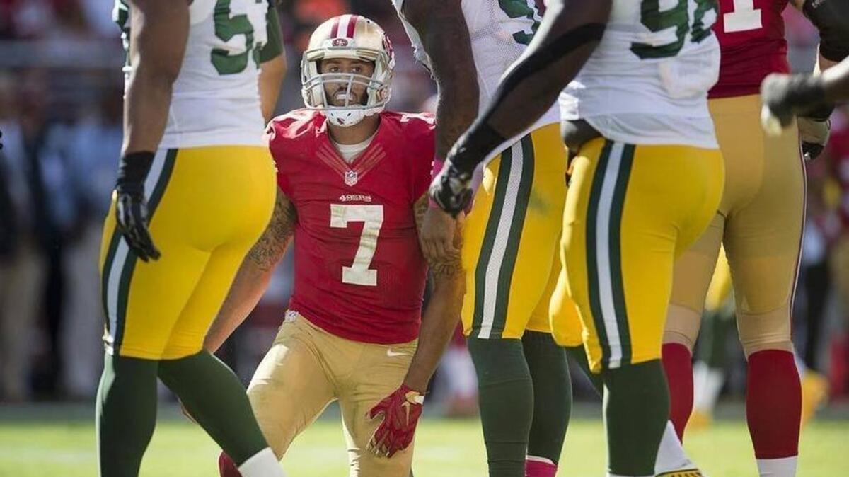 
Colin Kaepernick was sacked 14 times over the first four games and the 49ers are on pace to set a franschise record for sacks allowed.
