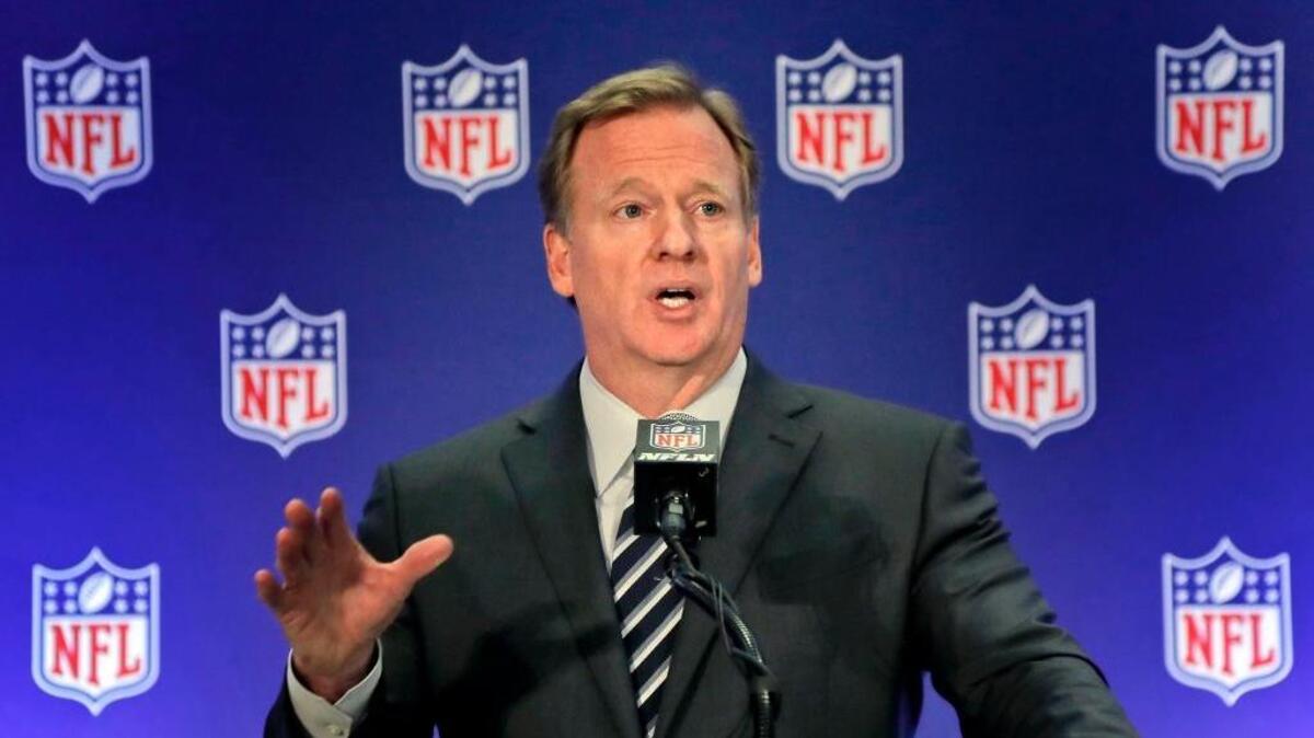 NFL commissioner Roger Goodell said Wednesday the league didn’t discuss making it mandatory for players to stand during the national anthem.