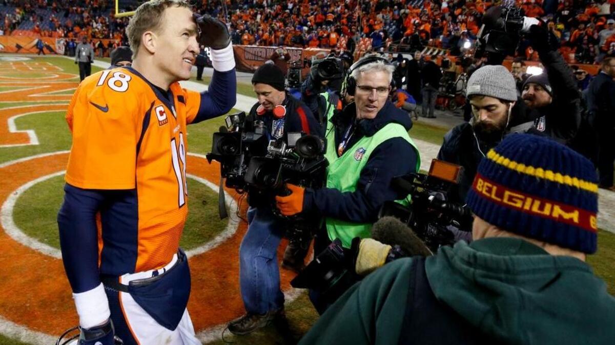Denver Broncos quarterback Peyton Manning leaves the field after the team’s win over the Pittsburgh Steelers in an AFC divisional playoff game Sunday, Jan. 17, 2016, in Denver. The Broncos won 23-16.