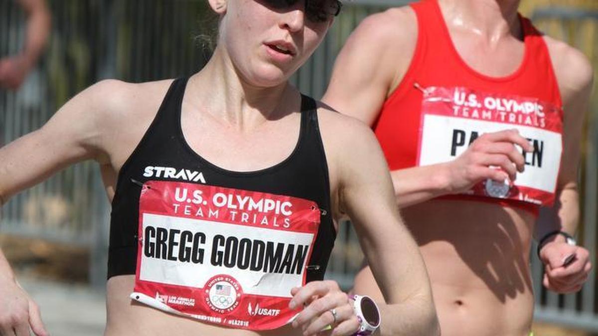Kaitlin Gregg Goodman runs the Olympic Trials Marathon in Los Angeles on Saturday, Feb. 13, 2016. The Davis natives made history as the first brother and sister to run the USA Olympic Trials Marathon on the same day.