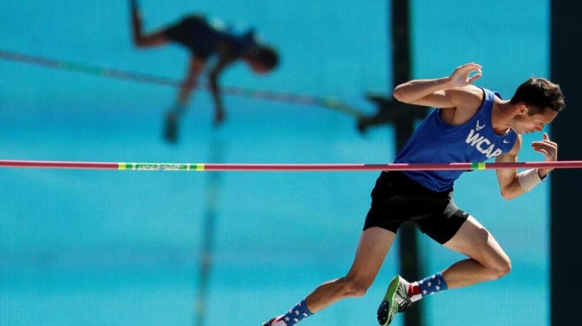Cale Simmons competes during the men’s pole vault event at the U.S. Olympic Track and Field Trials, Monday, July 4, 2016, in Eugene Ore.
