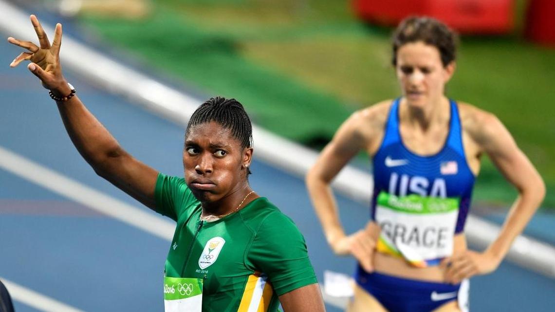 Sacramento’s Kate Grace catches her breath behind South Africa's Caster Semenya, who won the women's 800-meter final at the 2016 Summer Olympics in Rio de Janeiro, Brazil, Saturday, Aug. 20, 2016.