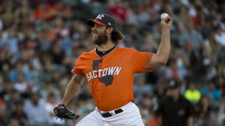 Madison Bumgarner pitches for the Sacramento River Cats