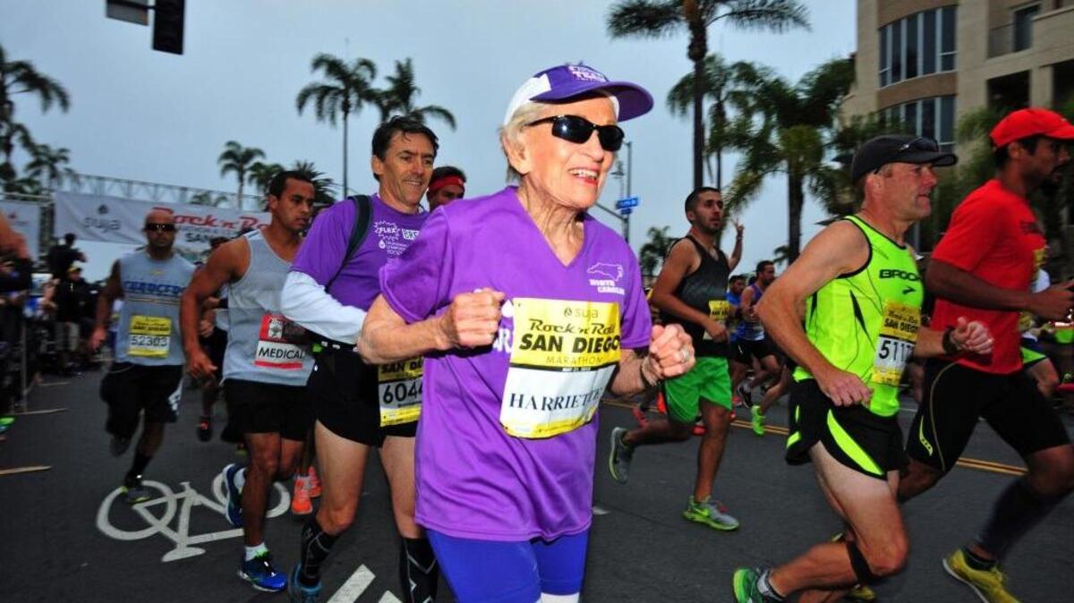 Harriette Thompson starts the Suja Rock ‘n’ Roll Marathon in San Diego on Sunday, May 31, 2015. Now 94 years old, Thompson, of Charlotte, N.C., will attempt to become the oldest women to finish a half marathon as she competes in the Rock ‘n’ Roll half marathon in San Diego on Sunday, June 4, 2017.