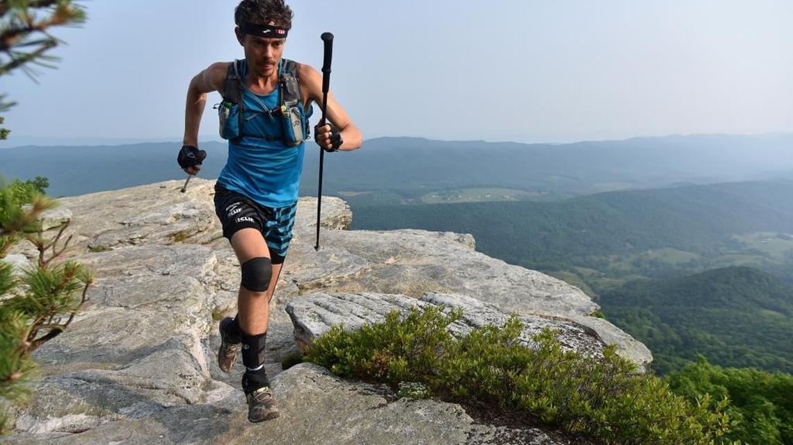 Scott Jurek runs along the Appalachian trail. Jurek, a highly regarded ultra runner, will serve as a guide for the blind in the California International Marathon this weekend.