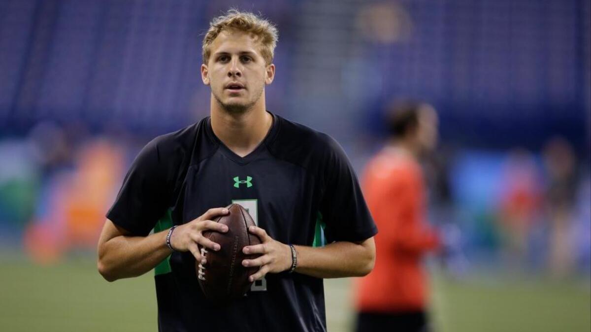 Cal’s Jared Goff was not concerned his hands were considered too small for an NFL quarterback. ... Goff runs a drill at the NFL football scouting combine on Saturday, Feb. 27, 2016, in Indianapolis.