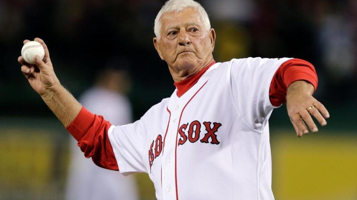 Former Boston Red Sox Carl Yastrzemski throws out a ceremonial first pitch before Game 1 of baseball’s World Series against the St. Louis Cardinals in Boston on Oct. 23, 2013.