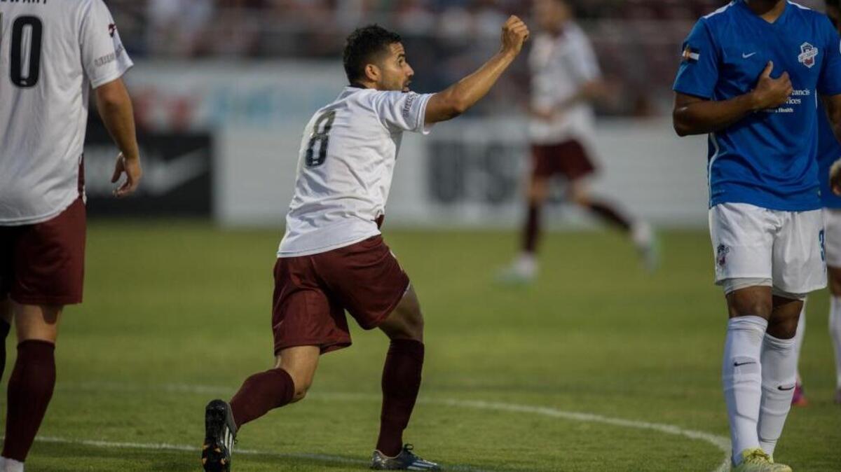 Republic FC midfielder Rodrigo Lopez (8) gestures to the officials during the first half of a match against the Colorado Springs Switchbacks FC at Bonney Field on Saturday, Aug. 8, 2015, in Sacramento. Lopez was named to the USL’s all-league second team on Monday, Oct. 26, 2015.