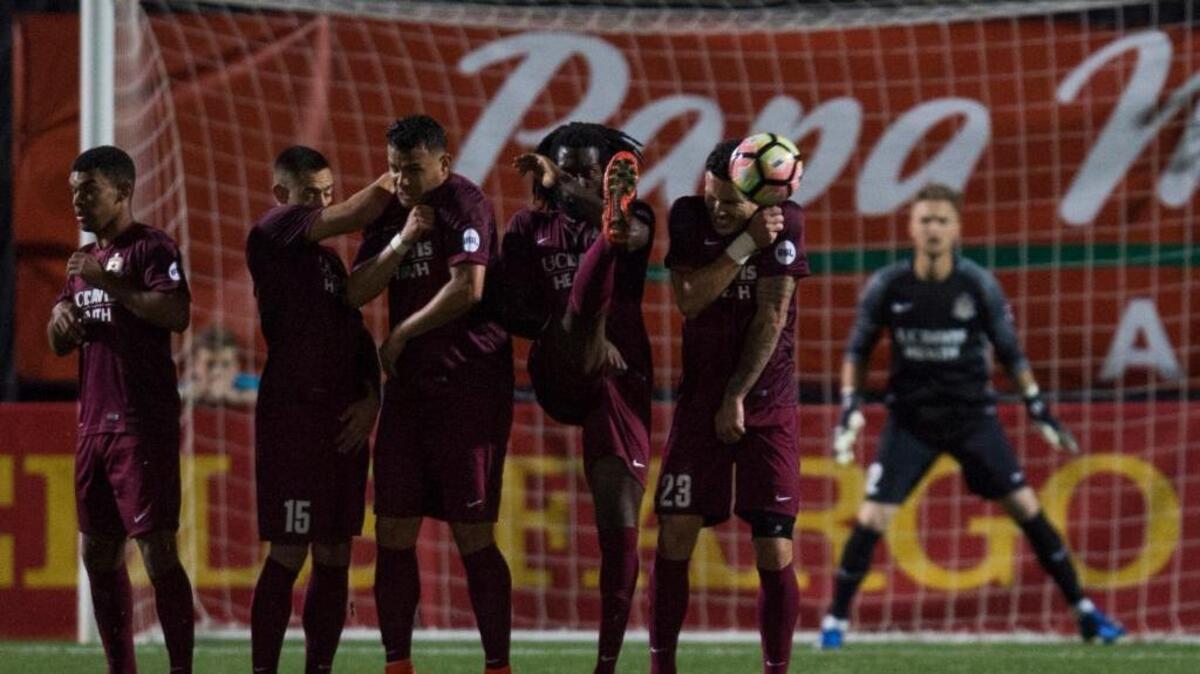 Republic FC players line the box during a free kick in a game against Portland on April 22 at Papa Murphy’s Park. Sacramento will face Reno on Wednesday in a Lamar Hunt U.S. Open Cup match.
