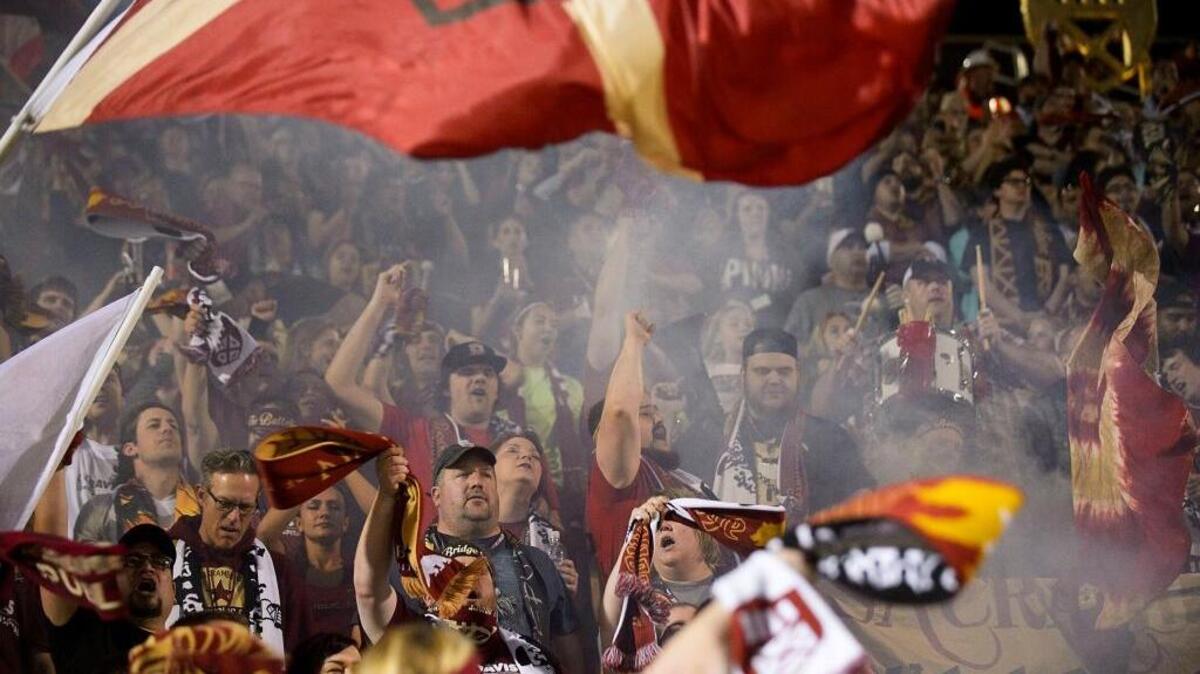 FILE - The Tower Bridge Battalion reacts to the team’s third goal during the match between Sacramento Republic FC and the Orange County SC at Papa Murphy’s Park in Sacramento on Saturday, April 1, 2017.