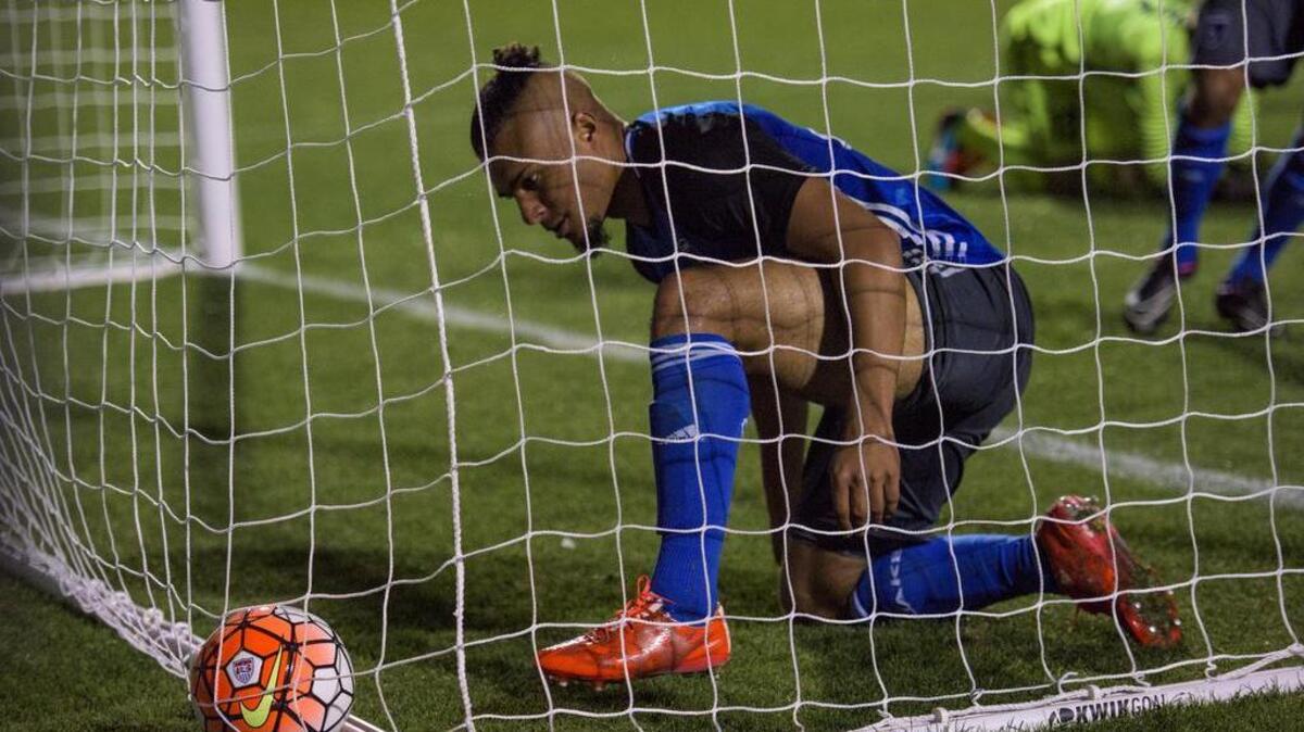 San Jose Earthquakes forward Quincy Amarikwa (25) scores a goal against Sacramento Republic tying the game 1-1 during the second half at a game between Sacramento Republic FC and the MLS' San Jose Earthquakes on Saturday, Feb. 20, 2016, at Bonney Field, in Sacramento, Calif.