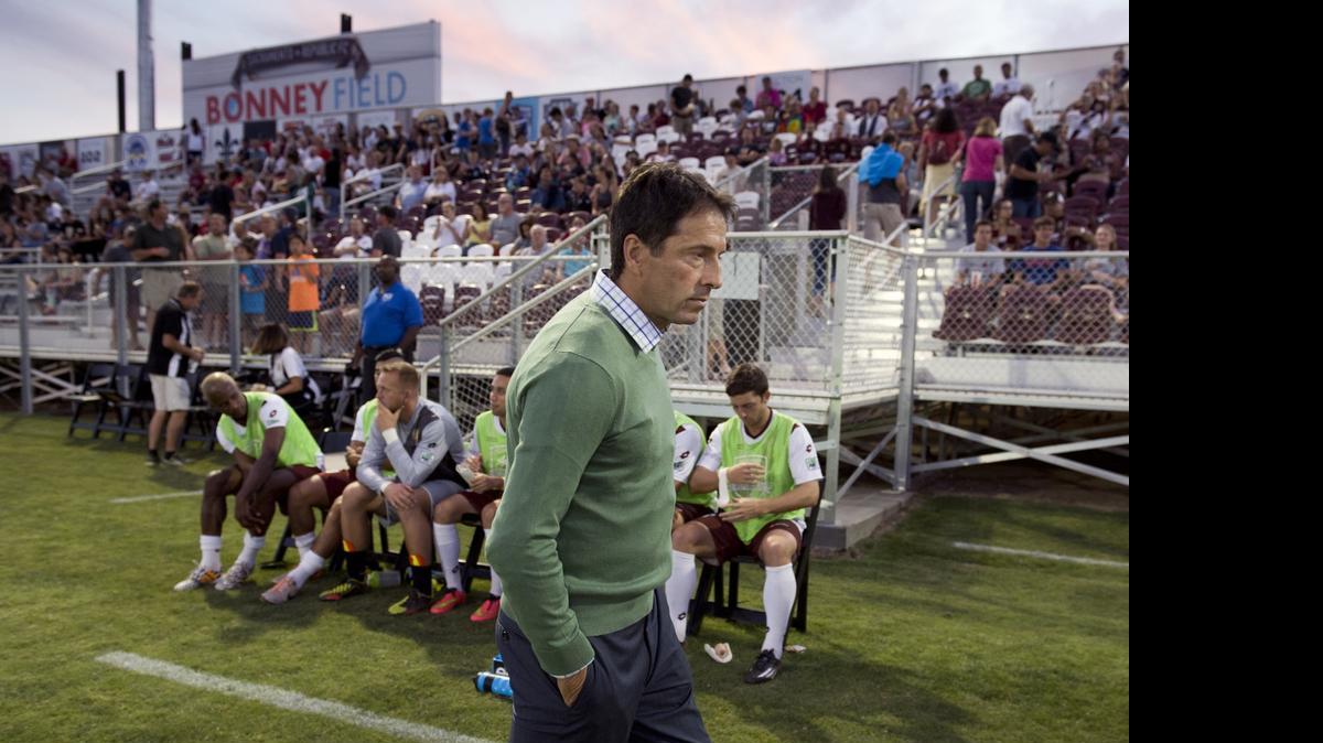 
Preki walks on the field before the Republic FC played OKC Energy FC on Sept. 4, 2014 at Bonney Field in Sacramento.
