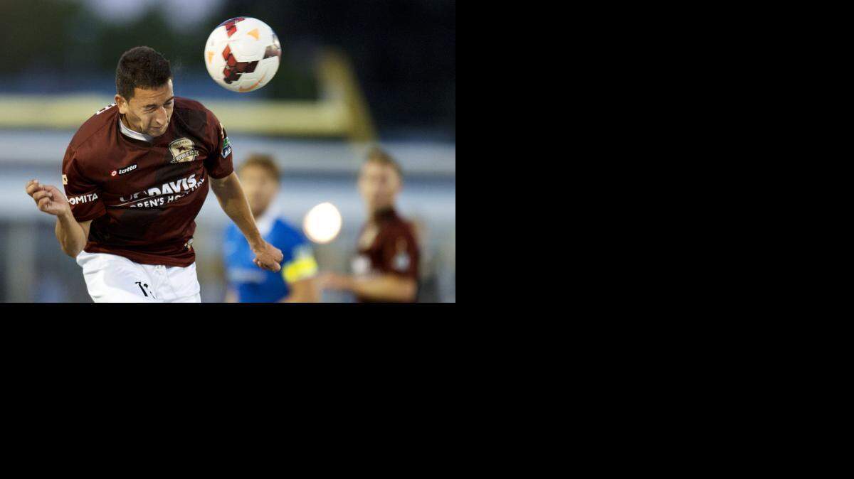 
Republic FC forward Max Alvarez (11) heads the ball during a game between the Sacramento Republic FC and the Orange County Blues at Hughes Stadium in Sacramento on Saturday, May 3, 2014.
