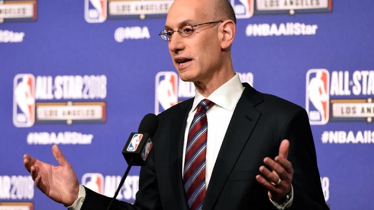 NBA Commissioner Adam Silver speaks to the media during All-Star basketball game festivities Saturday in Los Angeles.