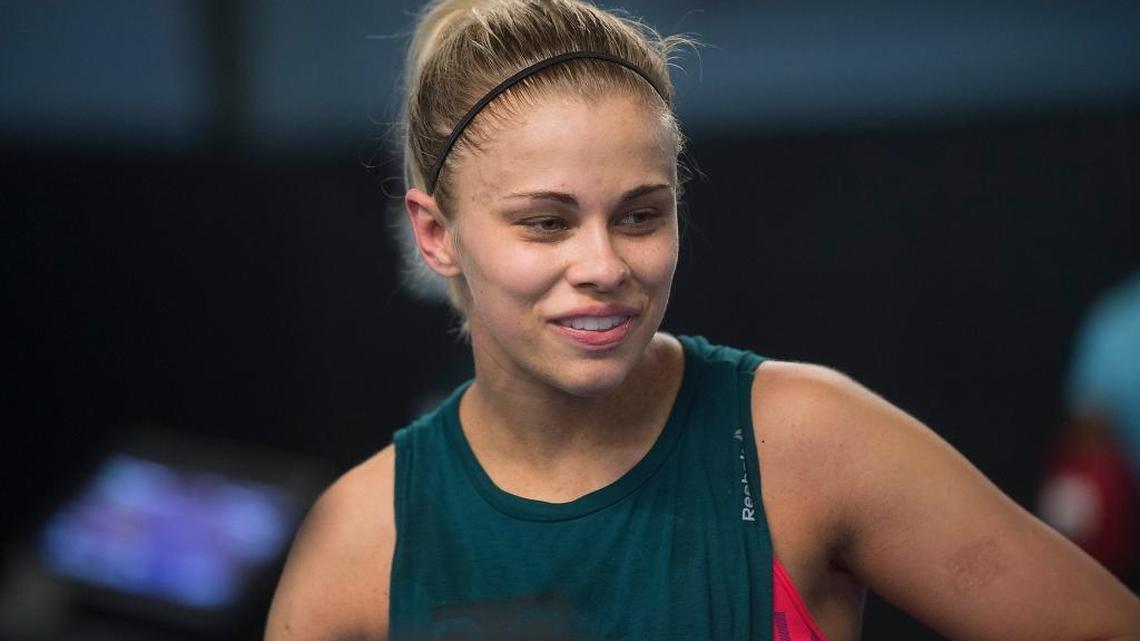 MMA fighter Paige VanZant during a workout at the Ultimate Fitness gym in Sacramento on Wednesday, December 2, 2015.