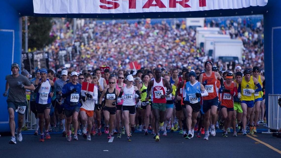 Runners break from the starting line at last year’s 29th annual California International Marathon, Sunday Dec. 4, 2011 in Folsom.